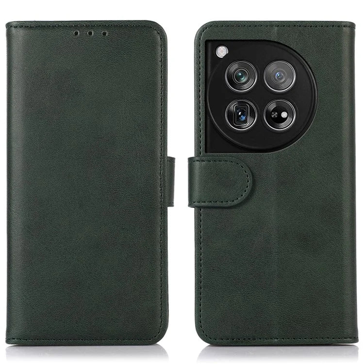 For OnePlus 12 5G Leather Case Scratch-proof Cowhide Texture Stand Wallet Phone Cover