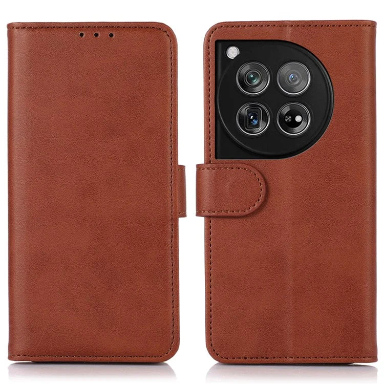 For OnePlus 12 5G Leather Case Scratch-proof Cowhide Texture Stand Wallet Phone Cover