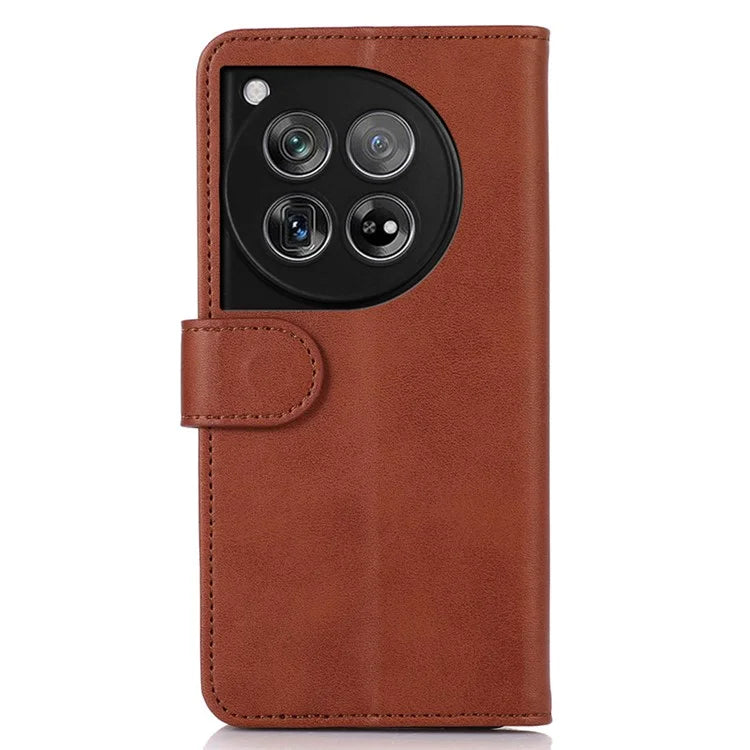 For OnePlus 12 5G Leather Case Scratch-proof Cowhide Texture Stand Wallet Phone Cover