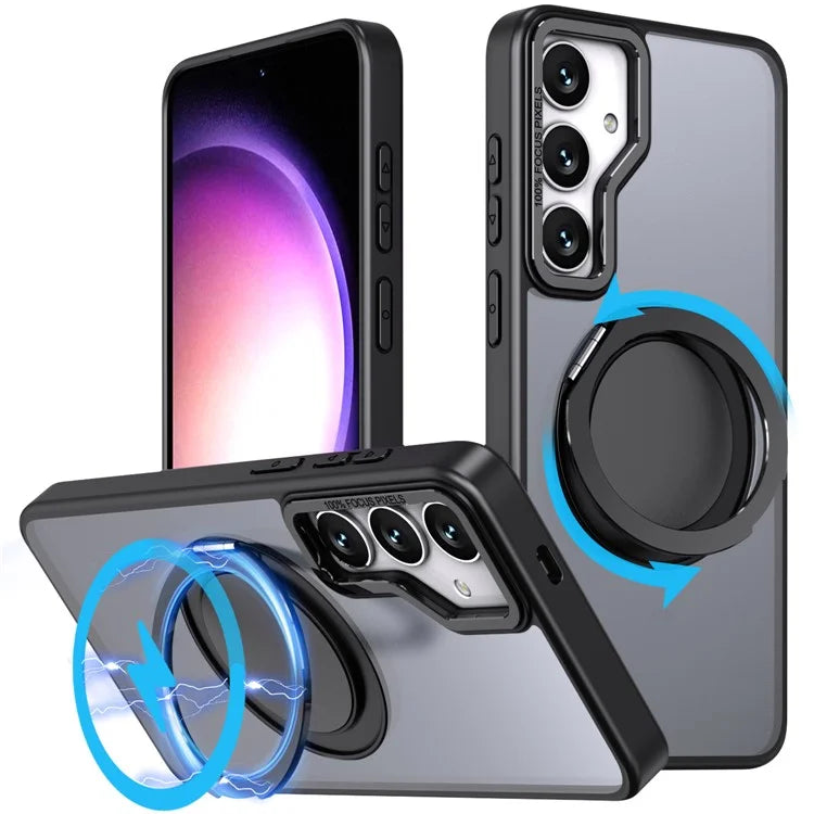For Samsung Galaxy S24+ Magnetic Phone Case Invisible Gear 360 Degree Rotation Ring Kickstand