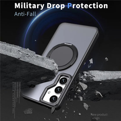 For Samsung Galaxy S24+ Magnetic Phone Case Invisible Gear 360 Degree Rotation Ring Kickstand