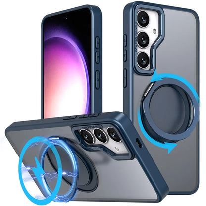 For Samsung Galaxy S24+ Magnetic Phone Case Invisible Gear 360 Degree Rotation Ring Kickstand