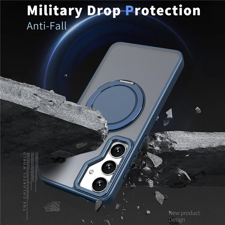 For Samsung Galaxy S24+ Magnetic Phone Case Invisible Gear 360 Degree Rotation Ring Kickstand