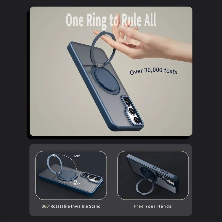 For Samsung Galaxy S24+ Magnetic Phone Case Invisible Gear 360 Degree Rotation Ring Kickstand