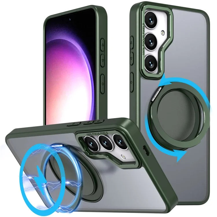 For Samsung Galaxy S24+ Magnetic Phone Case Invisible Gear 360 Degree Rotation Ring Kickstand