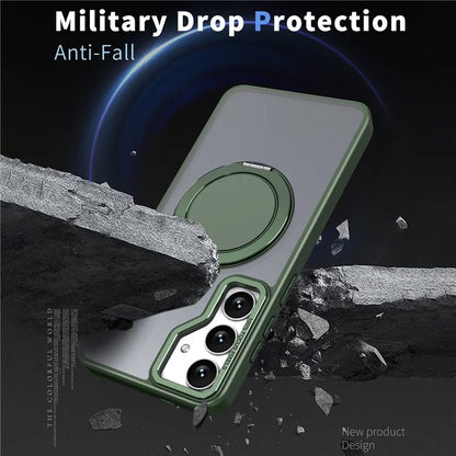 For Samsung Galaxy S24+ Magnetic Phone Case Invisible Gear 360 Degree Rotation Ring Kickstand