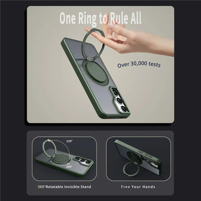 For Samsung Galaxy S24+ Magnetic Phone Case Invisible Gear 360 Degree Rotation Ring Kickstand