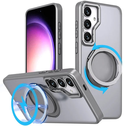 For Samsung Galaxy S24+ Magnetic Phone Case Invisible Gear 360 Degree Rotation Ring Kickstand