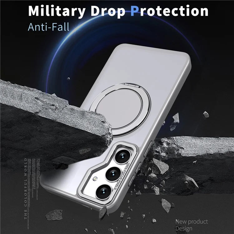 For Samsung Galaxy S24+ Magnetic Phone Case Invisible Gear 360 Degree Rotation Ring Kickstand