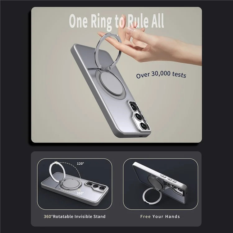 For Samsung Galaxy S24+ Magnetic Phone Case Invisible Gear 360 Degree Rotation Ring Kickstand