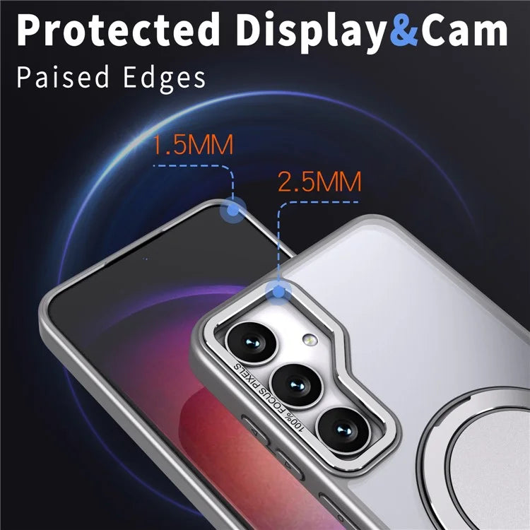 For Samsung Galaxy S24+ Magnetic Phone Case Invisible Gear 360 Degree Rotation Ring Kickstand