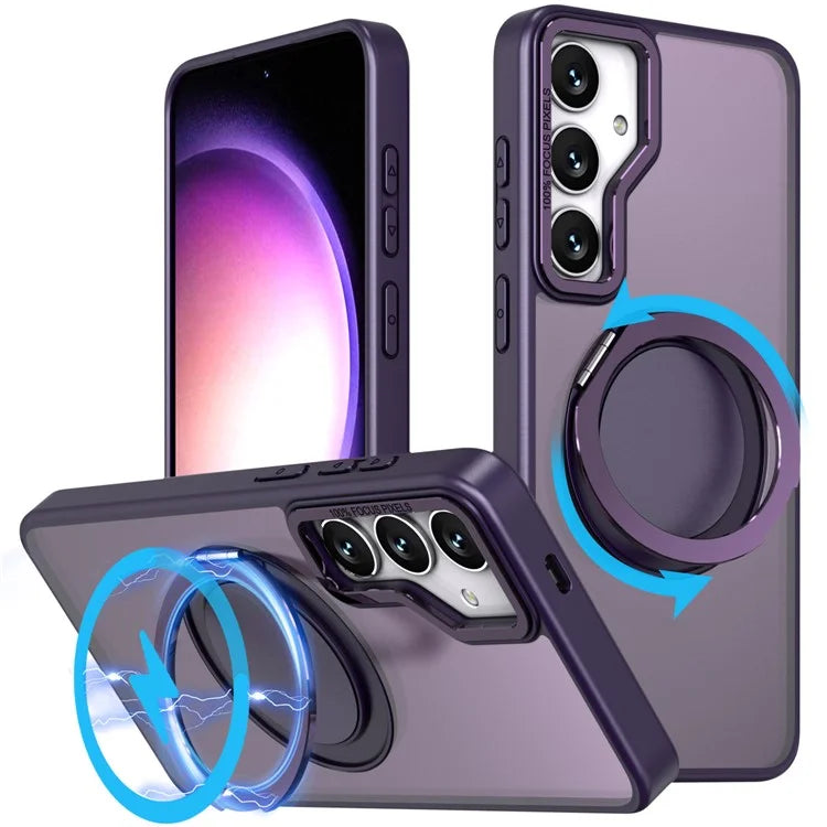 For Samsung Galaxy S24+ Magnetic Phone Case Invisible Gear 360 Degree Rotation Ring Kickstand