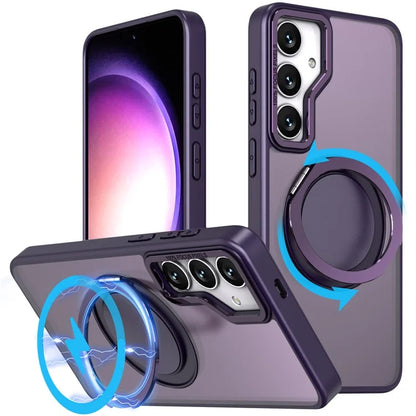 For Samsung Galaxy S24+ Magnetic Phone Case Invisible Gear 360 Degree Rotation Ring Kickstand
