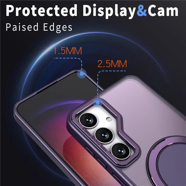 For Samsung Galaxy S24+ Magnetic Phone Case Invisible Gear 360 Degree Rotation Ring Kickstand