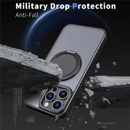 For iPhone 15 Pro Max Magnetic Case Hidden Gear Ring Kickstand Phone Cover