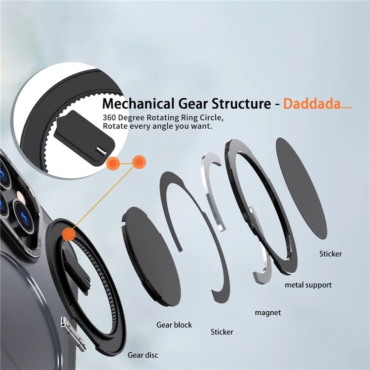 For iPhone 15 Pro Max Magnetic Case Hidden Gear Ring Kickstand Phone Cover