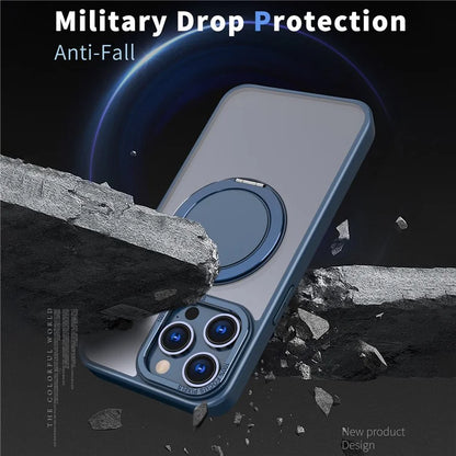 For iPhone 15 Pro Max Magnetic Case Hidden Gear Ring Kickstand Phone Cover