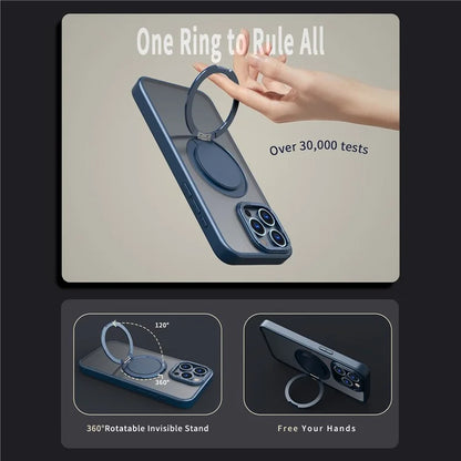 For iPhone 15 Pro Max Magnetic Case Hidden Gear Ring Kickstand Phone Cover