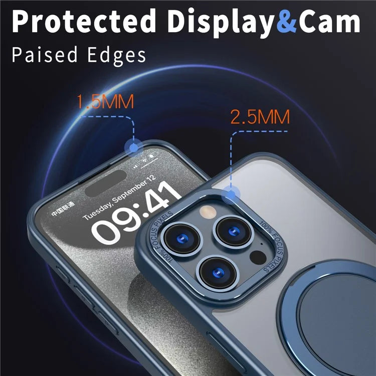 For iPhone 15 Pro Max Magnetic Case Hidden Gear Ring Kickstand Phone Cover