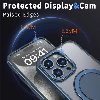 For iPhone 15 Pro Max Magnetic Case Hidden Gear Ring Kickstand Phone Cover