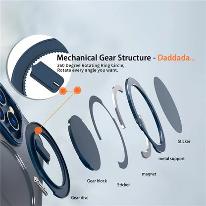 For iPhone 15 Pro Max Magnetic Case Hidden Gear Ring Kickstand Phone Cover