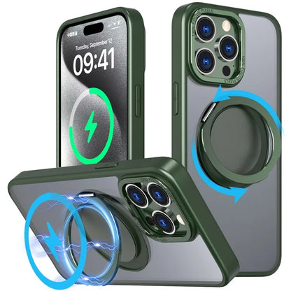 For iPhone 15 Pro Max Magnetic Case Hidden Gear Ring Kickstand Phone Cover