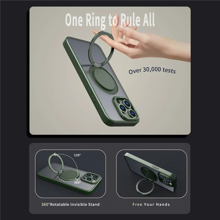 For iPhone 15 Pro Max Magnetic Case Hidden Gear Ring Kickstand Phone Cover