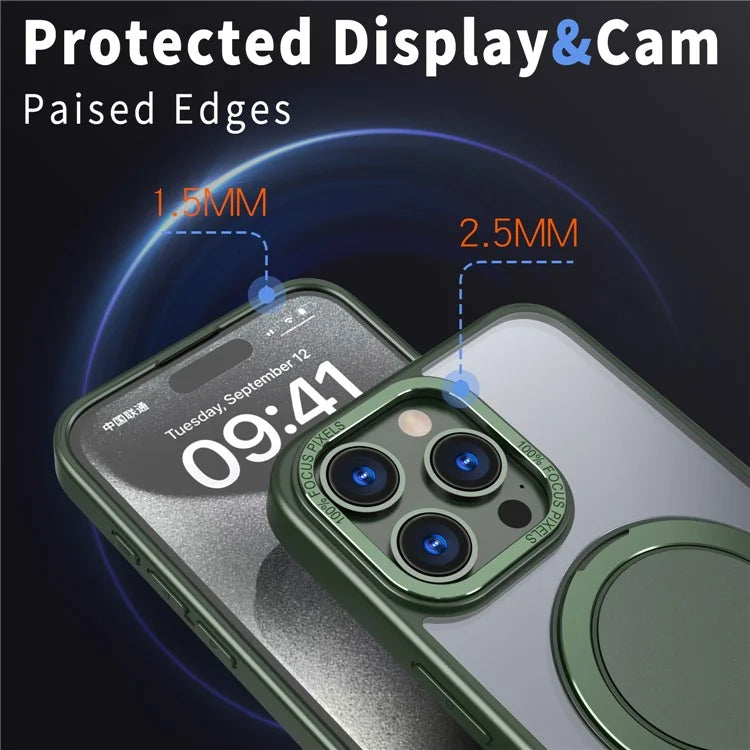 For iPhone 15 Pro Max Magnetic Case Hidden Gear Ring Kickstand Phone Cover