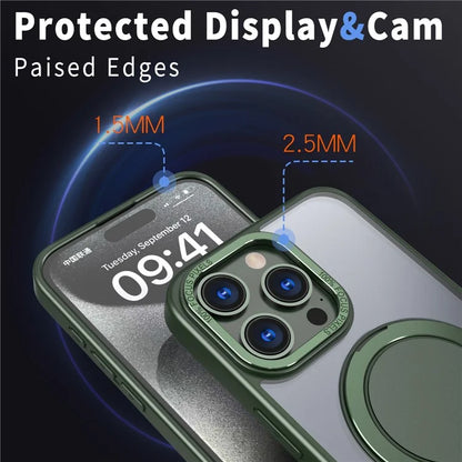 For iPhone 15 Pro Max Magnetic Case Hidden Gear Ring Kickstand Phone Cover