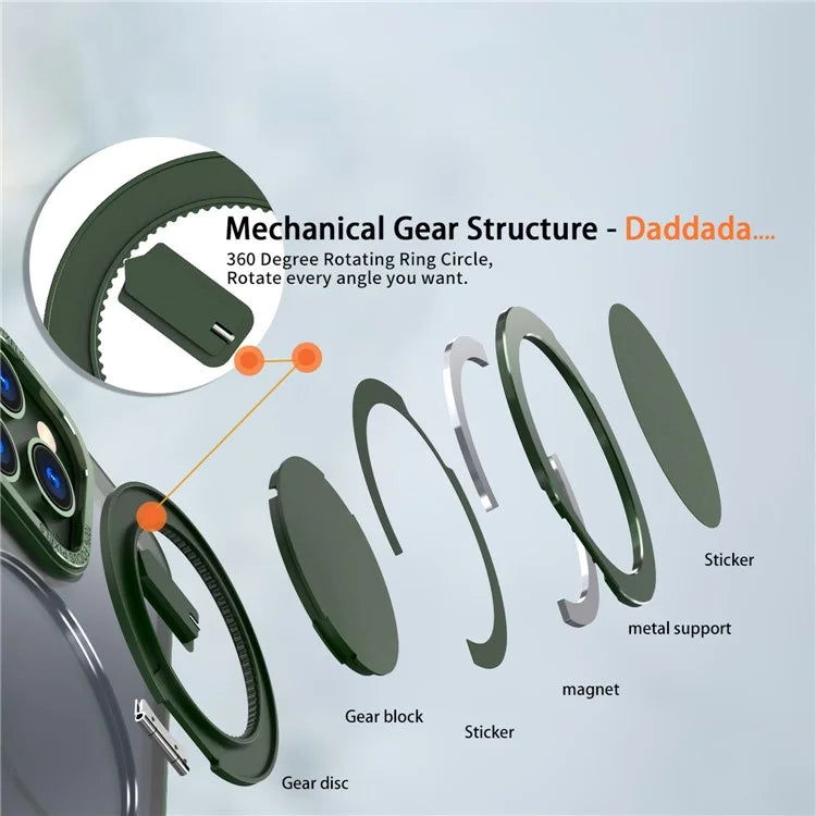 For iPhone 15 Pro Max Magnetic Case Hidden Gear Ring Kickstand Phone Cover