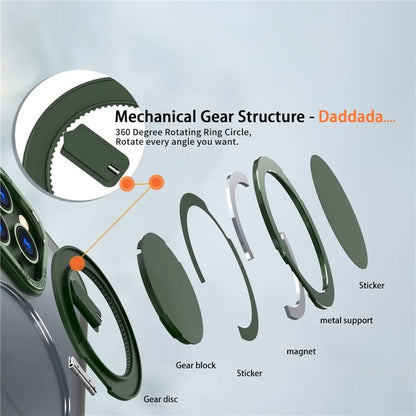 For iPhone 15 Pro Max Magnetic Case Hidden Gear Ring Kickstand Phone Cover