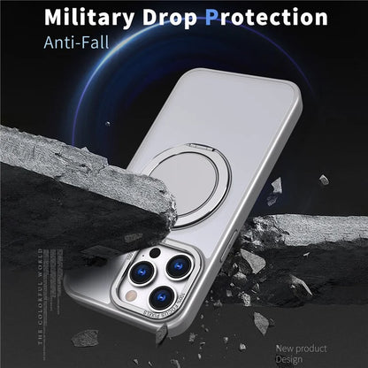 For iPhone 15 Pro Max Magnetic Case Hidden Gear Ring Kickstand Phone Cover