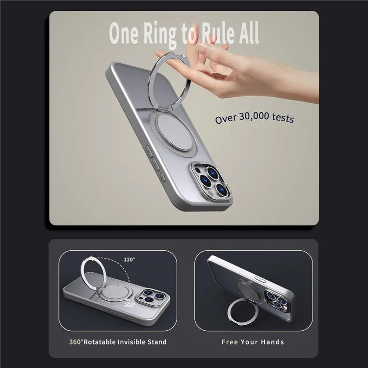 For iPhone 15 Pro Max Magnetic Case Hidden Gear Ring Kickstand Phone Cover