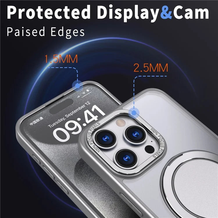 For iPhone 15 Pro Max Magnetic Case Hidden Gear Ring Kickstand Phone Cover