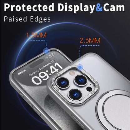 For iPhone 15 Pro Max Magnetic Case Hidden Gear Ring Kickstand Phone Cover