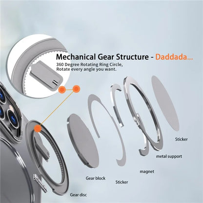 For iPhone 15 Pro Max Magnetic Case Hidden Gear Ring Kickstand Phone Cover