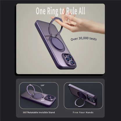 For iPhone 15 Pro Max Magnetic Case Hidden Gear Ring Kickstand Phone Cover