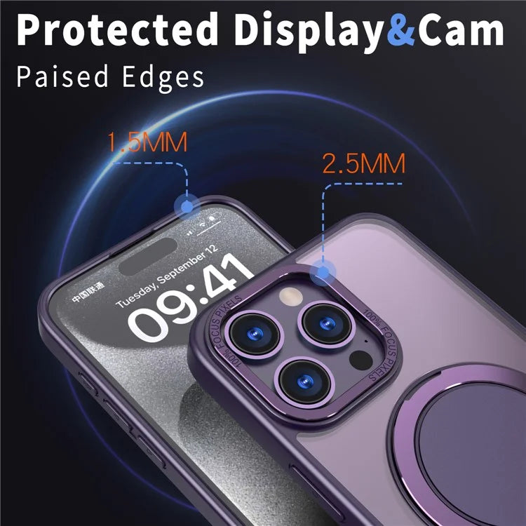 For iPhone 15 Pro Max Magnetic Case Hidden Gear Ring Kickstand Phone Cover