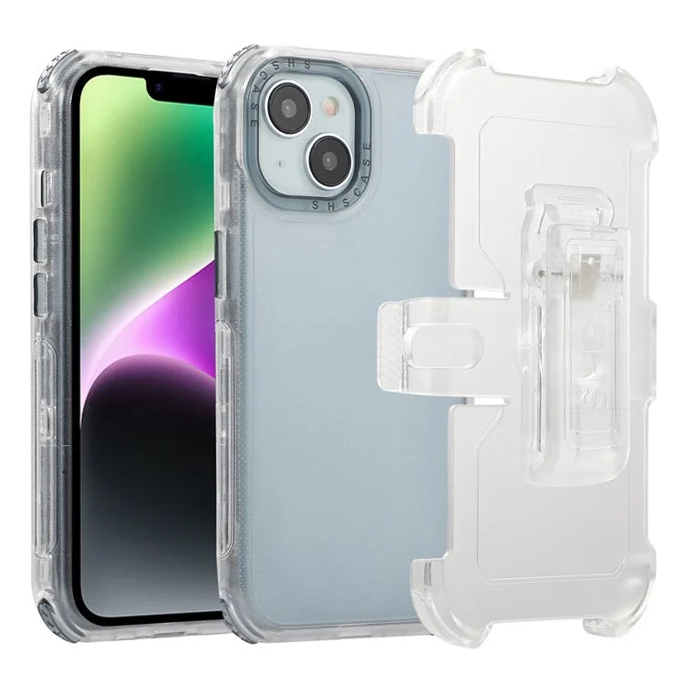 For iPhone 14 Slide Holster Matte Phone Case Back Clip Kickstand Sapphire