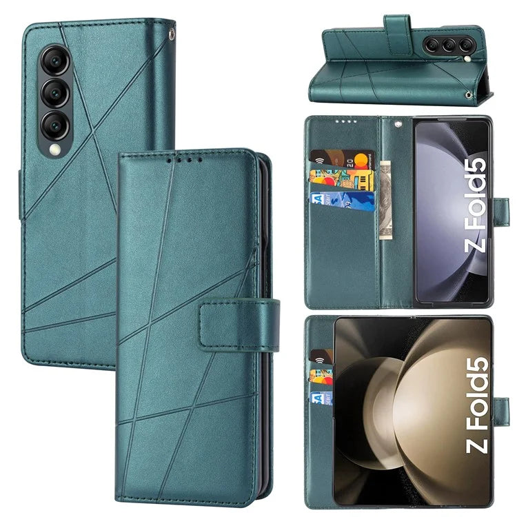 DF-06 For Samsung Galaxy Z Fold5 5G Leather Case Wallet Stand Cover Line Design