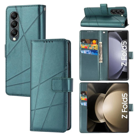 DF-06 For Samsung Galaxy Z Fold5 5G Leather Case Wallet Stand Cover Line Design