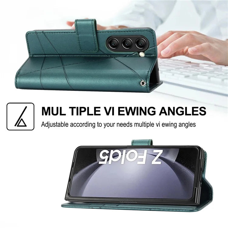 DF-06 For Samsung Galaxy Z Fold5 5G Leather Case Wallet Stand Cover Line Design