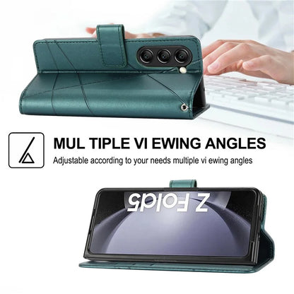 DF-06 For Samsung Galaxy Z Fold5 5G Leather Case Wallet Stand Cover Line Design