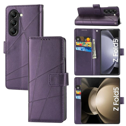 DF-06 For Samsung Galaxy Z Fold5 5G Leather Case Wallet Stand Cover Line Design