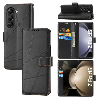 DF-06 For Samsung Galaxy Z Fold5 5G Leather Case Wallet Stand Cover Line Design