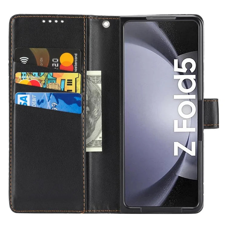 DF-06 For Samsung Galaxy Z Fold5 5G Leather Case Wallet Stand Cover Line Design