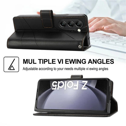 DF-06 For Samsung Galaxy Z Fold5 5G Leather Case Wallet Stand Cover Line Design