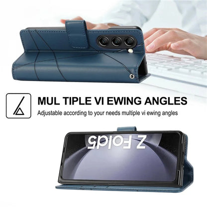 DF-06 For Samsung Galaxy Z Fold5 5G Leather Case Wallet Stand Cover Line Design