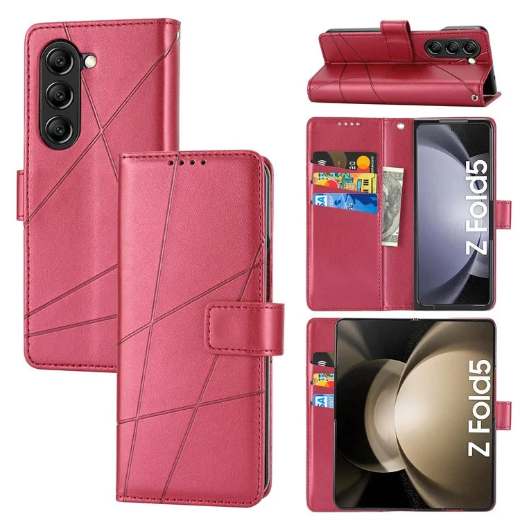 DF-06 For Samsung Galaxy Z Fold5 5G Leather Case Wallet Stand Cover Line Design