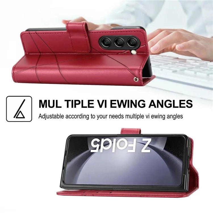 DF-06 For Samsung Galaxy Z Fold5 5G Leather Case Wallet Stand Cover Line Design